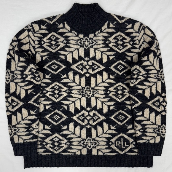 Lauren Ralph Lauren Fair Isle Wool Sweater Women’s Large Hand Knit Nordic Aztec - Picture 1 of 11